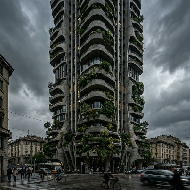 Brutalist tower — Archly render