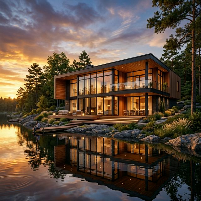 Villa lakefront — Archly render